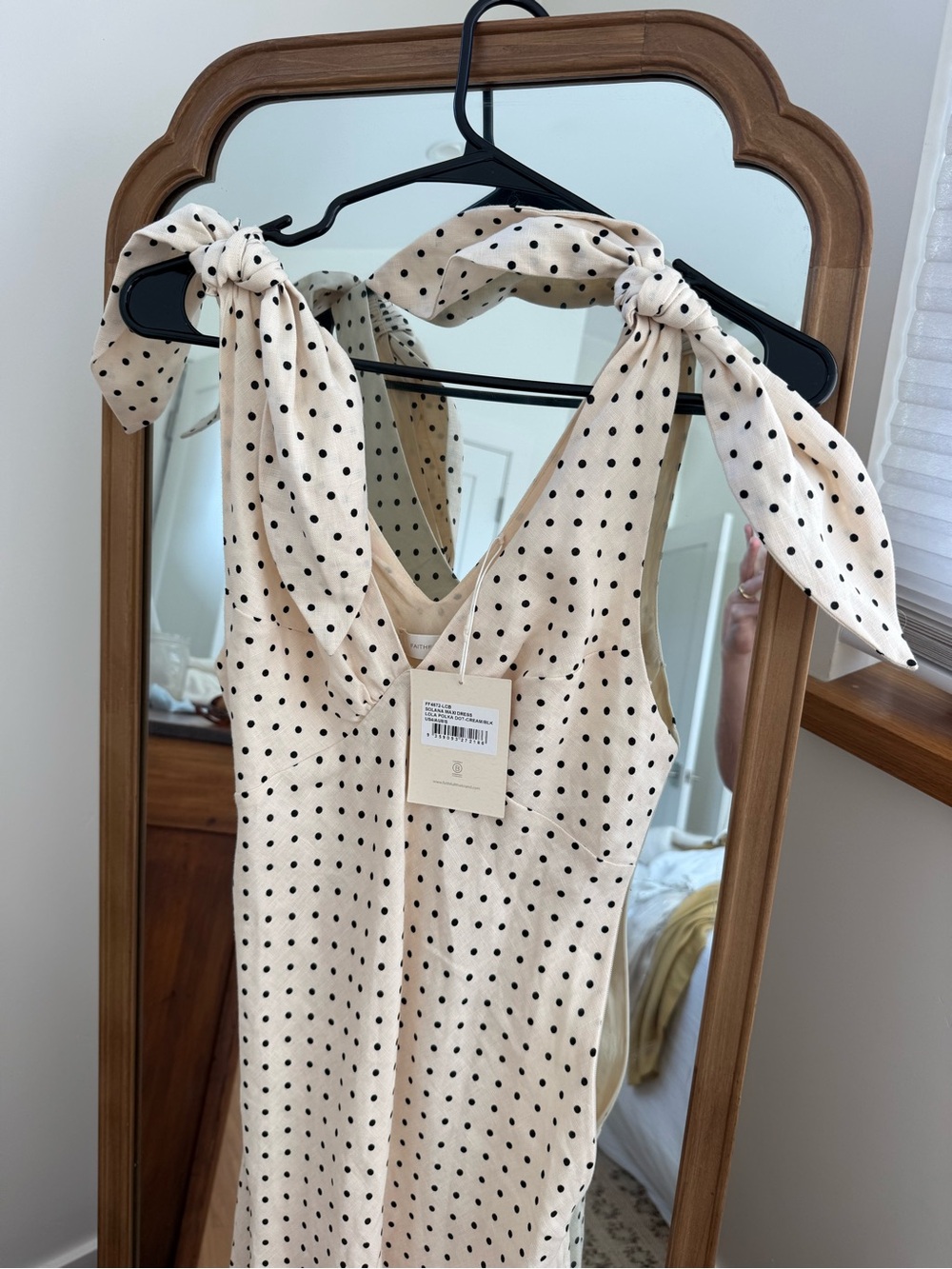 Cream Polka Dot Tie-Shoulder Linen Maxi Dress - Picture 7 of 7